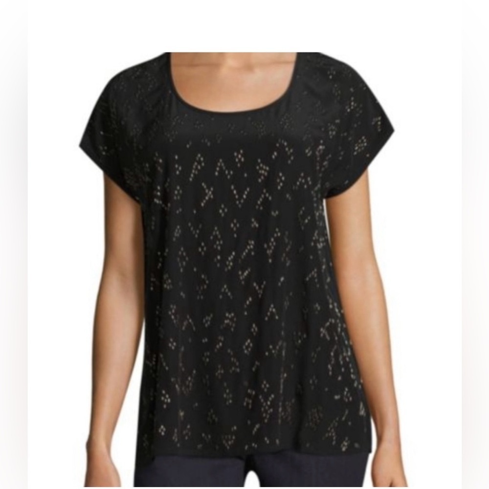 Eileen Fisher Falling Star Hand Beaded Silk Scoop Neck Top